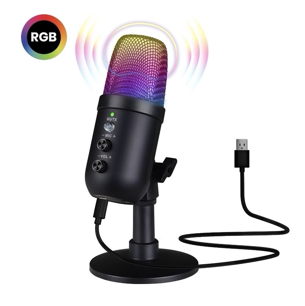 USB RGB Condenser Microphone Gaming Mic for PC PS4 PS5 Streaming