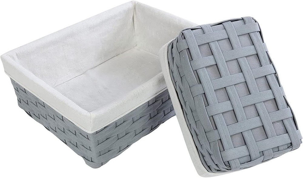 Wicker Nesting Baskets W/ Cloth Lining 5-Pack Gray Rectangular Set Stackable