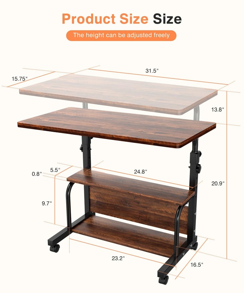 QZMDSM Adjustable Laptop Standing Desk Mobile Rolling Computer Table for Space