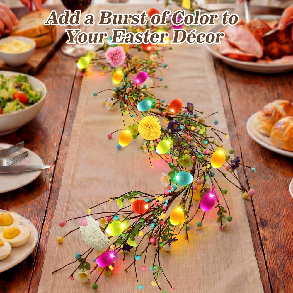 6ft Easter Garland with Light, 20 LED Easter Egg Decoration, Spring Decorative..