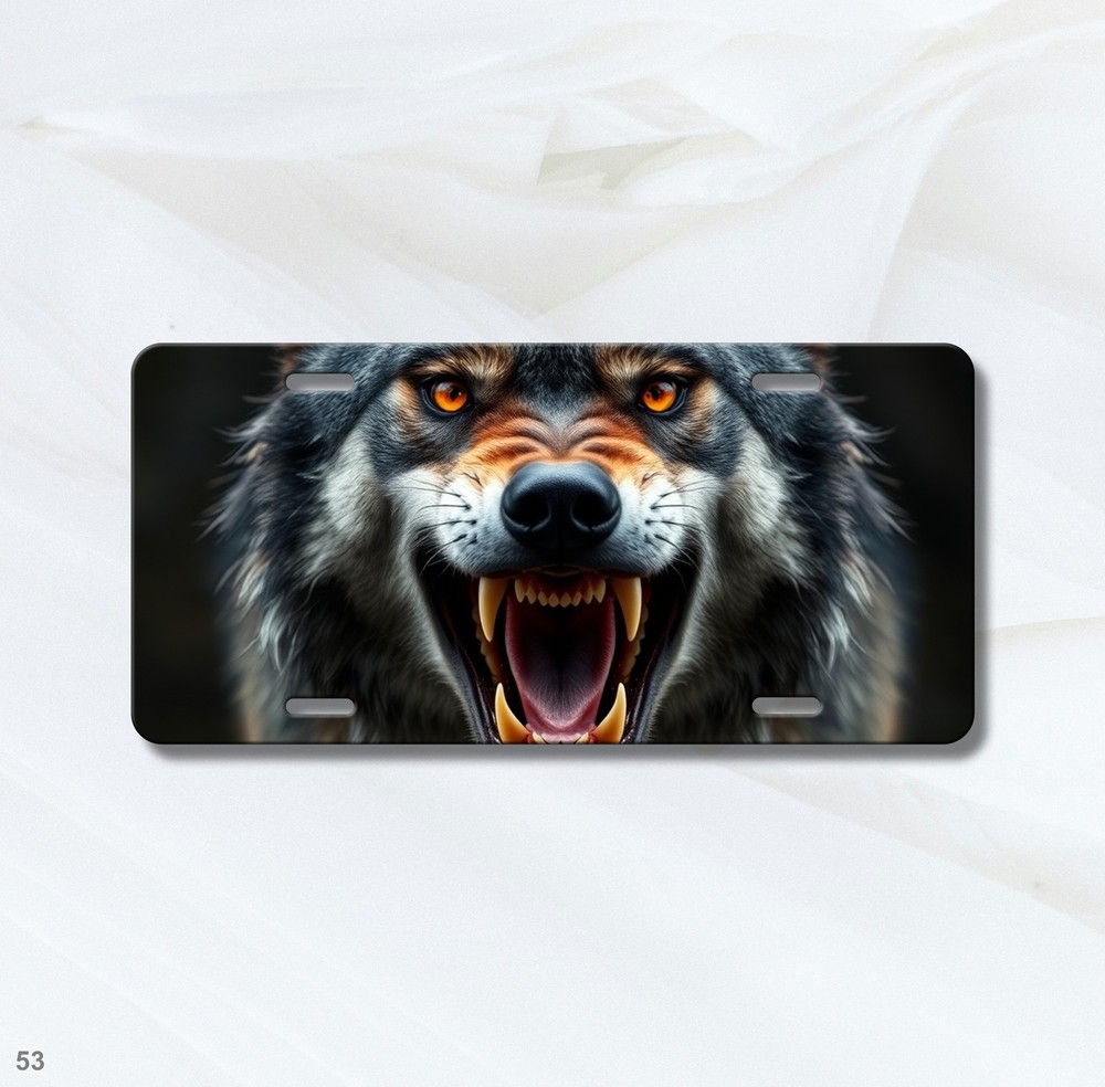 Hyperrealistic Wolf License Plate Fang Design Name Plate Front Plate Unique Gift