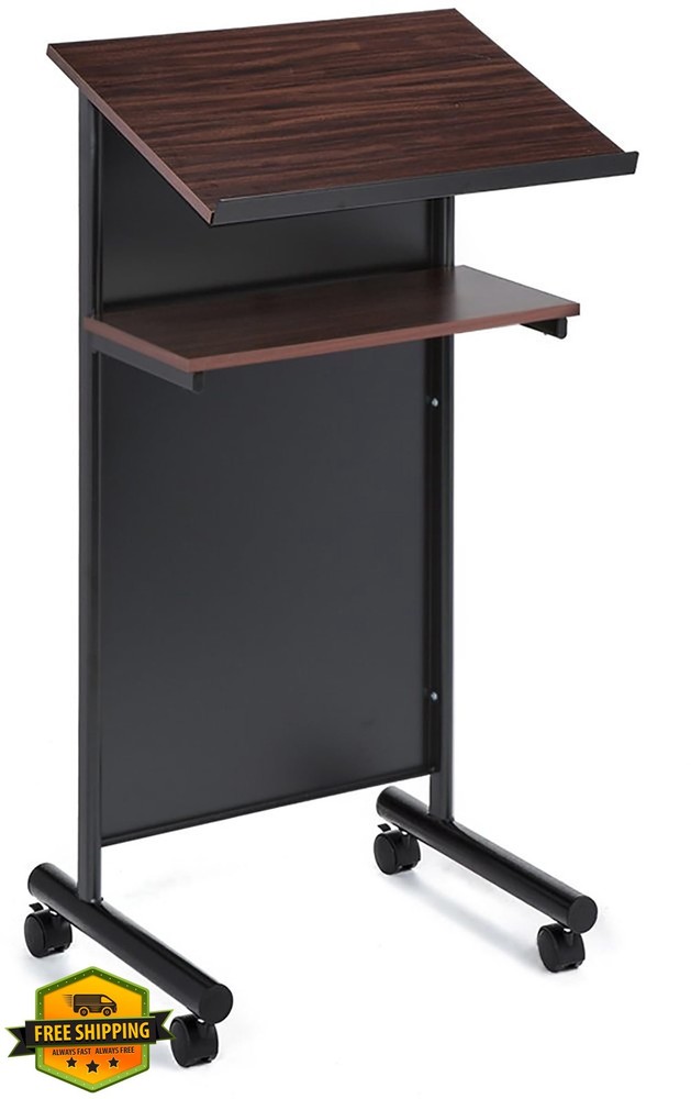 Audio-Visual Direct Wheeled Lectern Podium Cherry Black