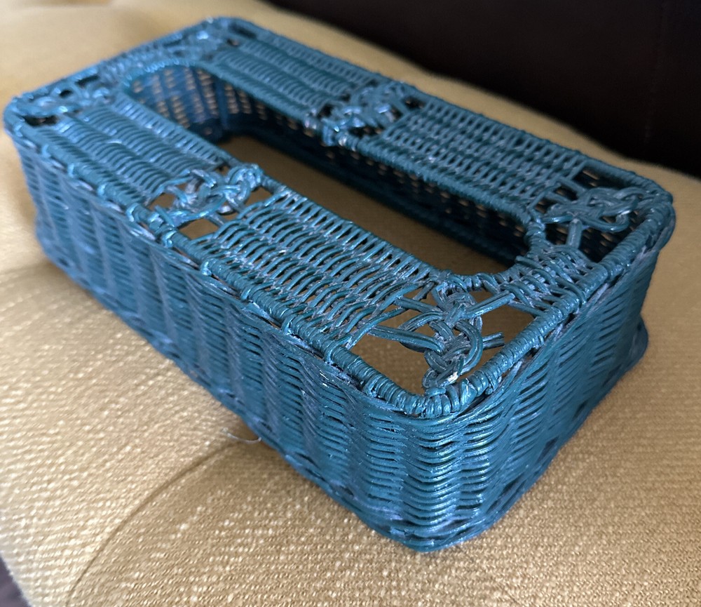 Vintage Green Basket Woven Rectangular Tissue Holder Cover