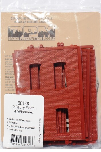 HO - 4 Two Story Walls, 4 Rectangular Windows:"Modular System" DPM-30138