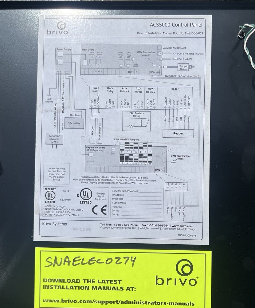 Brivo ACS5000-MBE Access Control Panel + IP Door Controller Switch