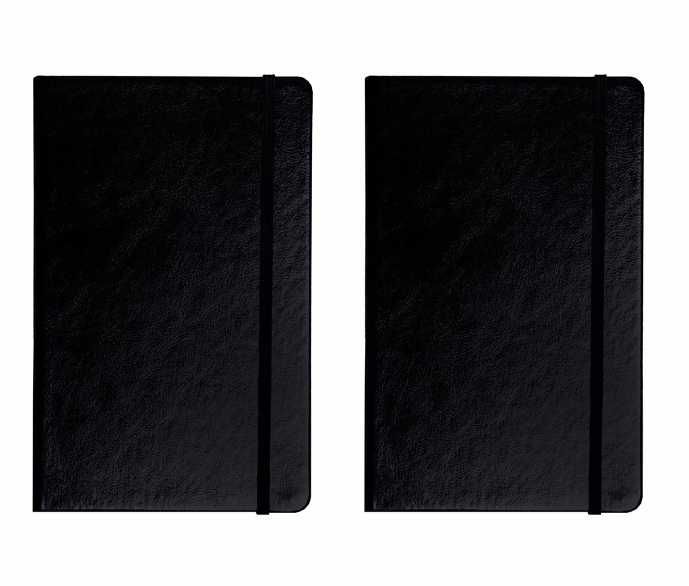 Hard Cover Lined/Dotted Journals 2 Pack Black Leather Notebooks- Thick Diary