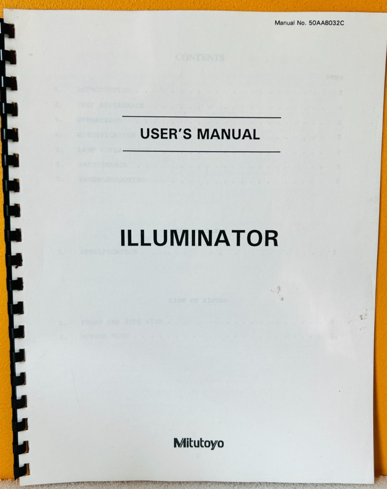 Mitutoyo 50AAB032C Illuminator User's Manual.