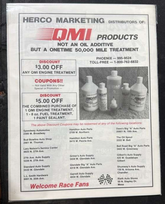 KEITH HALLS MANZINITA SPEEDWAY RACE PROGRAM 1990
