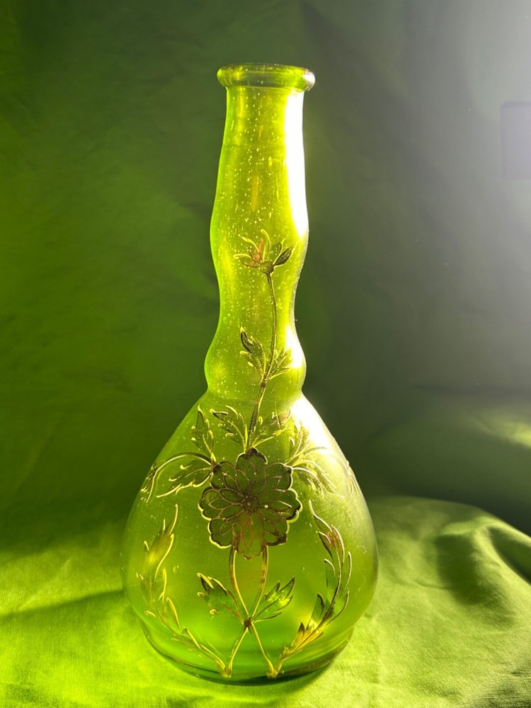 An Old Pontiled Satin Green Barber Bottle