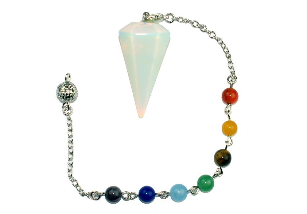 Pendulum Opalite Faceted Stone Cone With Chakra Chain