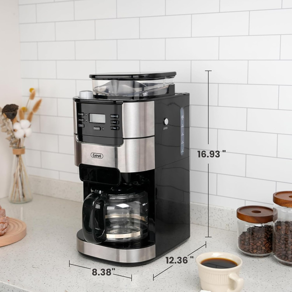 10-Cup Programmable Coffee Maker with Grinder, Timer & Reusable Filter