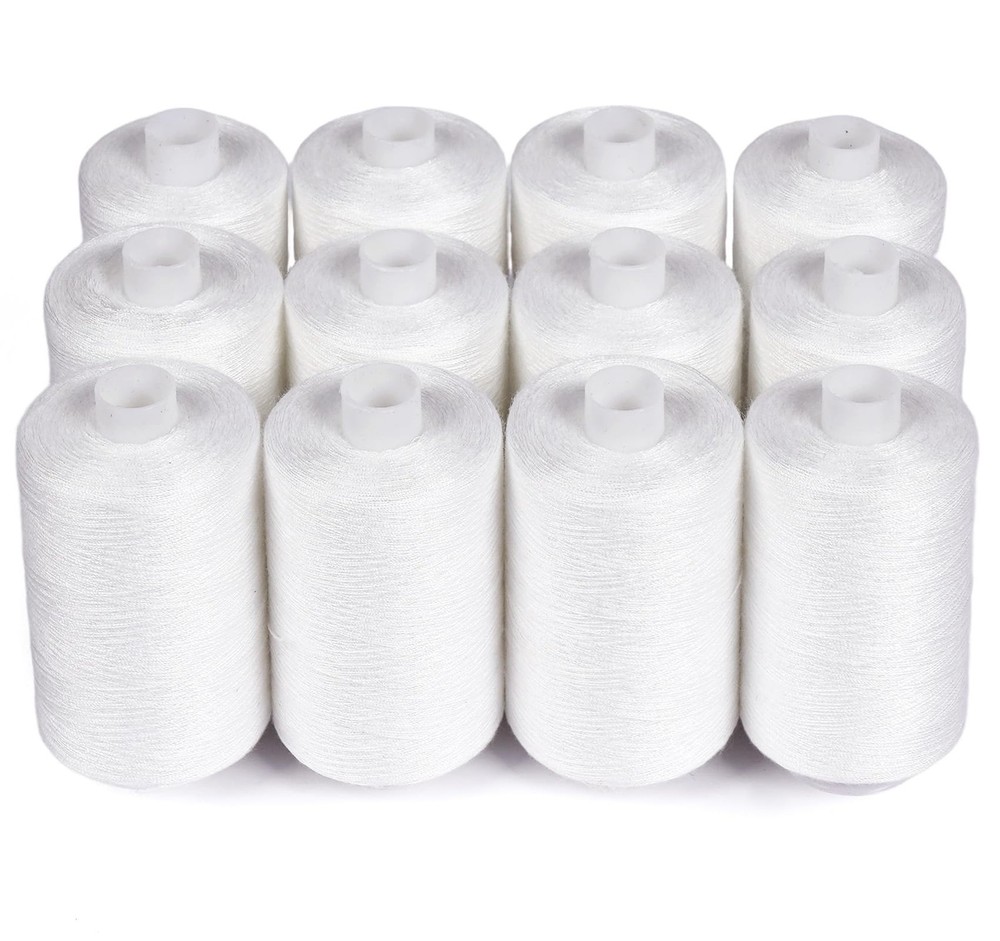 Thread for Sewing 12 Spools 1000 Yards Each, Polyester All Purpose Thread Whi...
