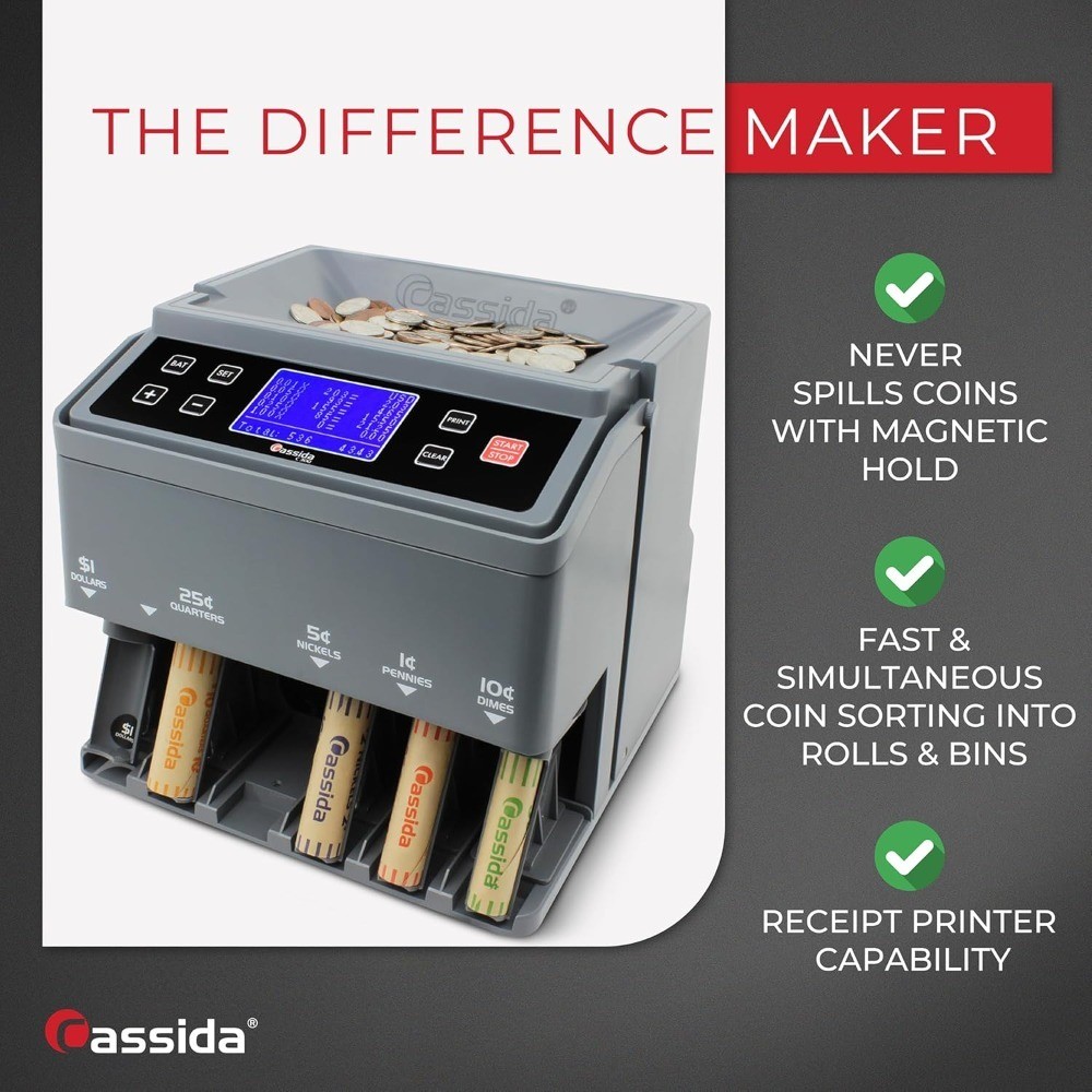 USD Coin Counter Sorter and Wrapper Machine 300 Coins per Minute Quickload
