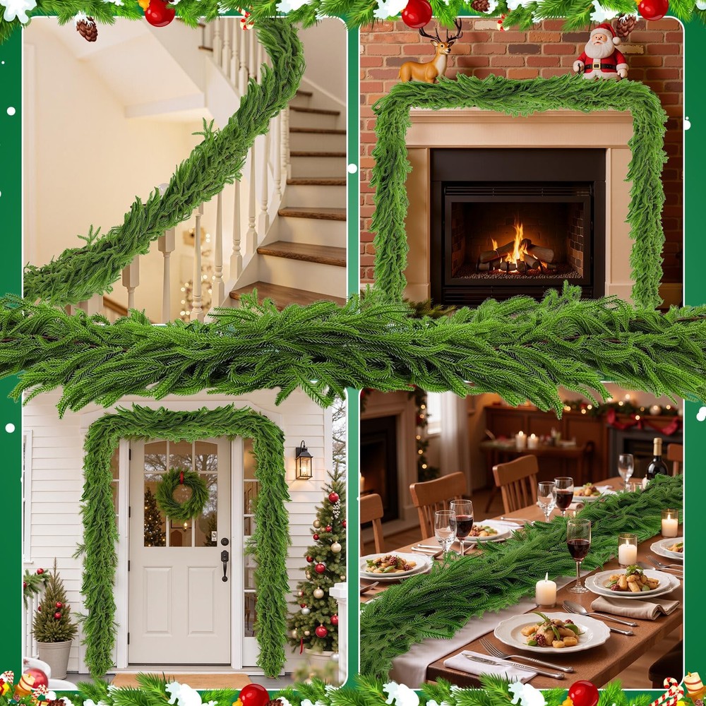 2 Pack 9 Ft Artificial Norfolk Pine Garlands - Christmas 2Pcs 9Ft, Green