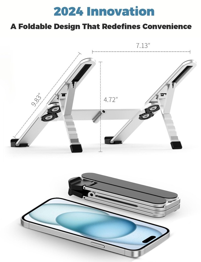 ZenRich Foldable Laptop Stand – Ergonomic Aluminum Riser Medium, Sliver,Black