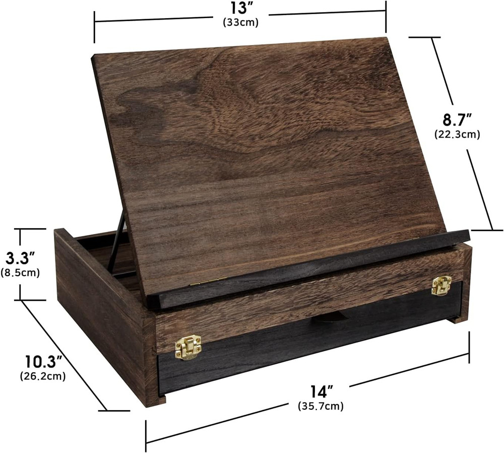Rustic Wood Adjustable Portable Desktop Table Easel with Storage Drawer- Artist