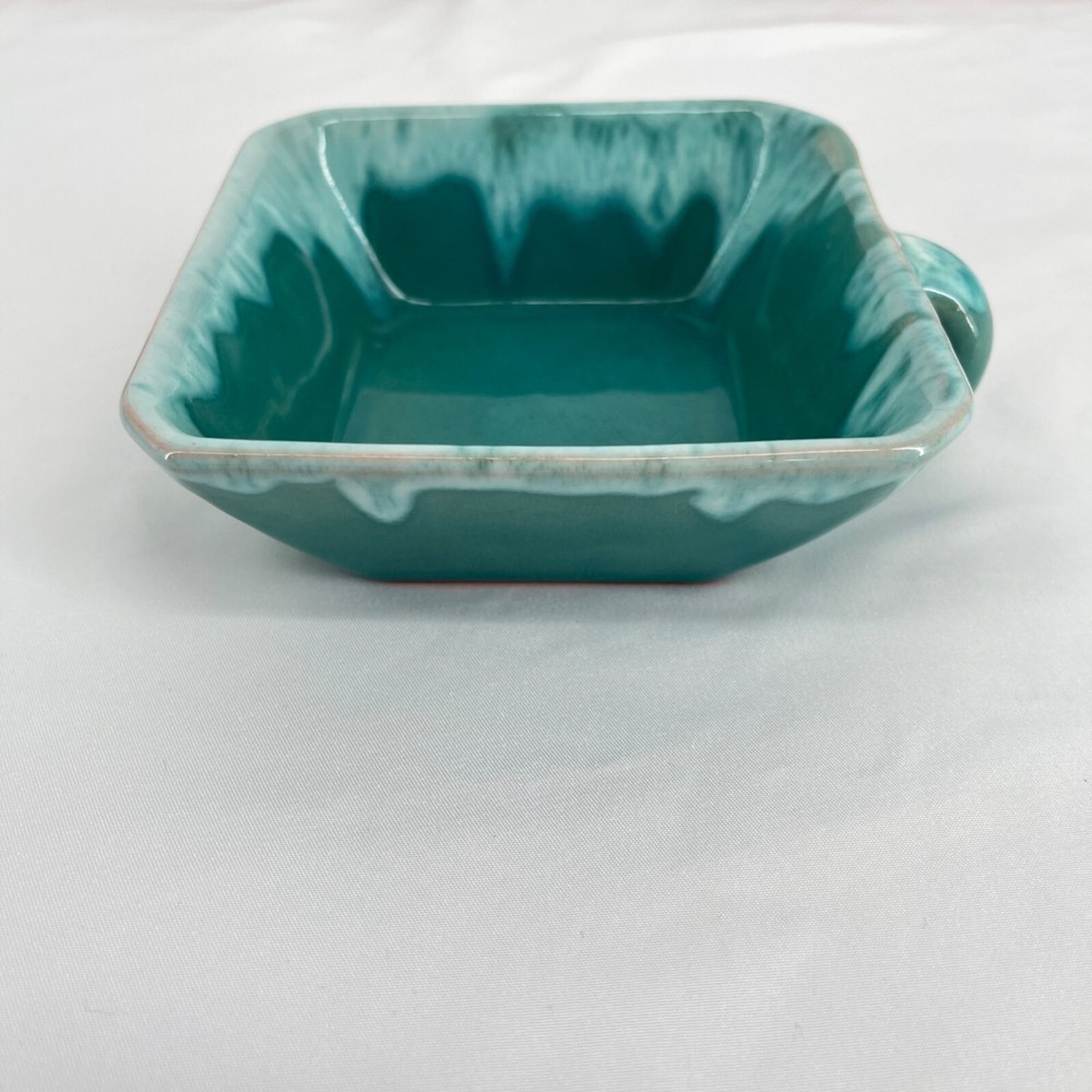 Vintage Turquoise Ceramic Dinnerware Set 6 Pieces Square Plates & Mugs