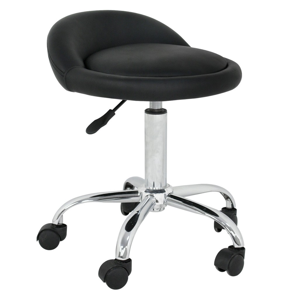 2PCS Adjustable Hydraulic Rolling Stool PU Leather Salon Chair with Back Black