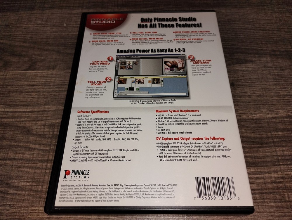 Pinnacle Studio Version 7 PC CD-ROM Pinnacle Systems 2001 with Serial Windows XP