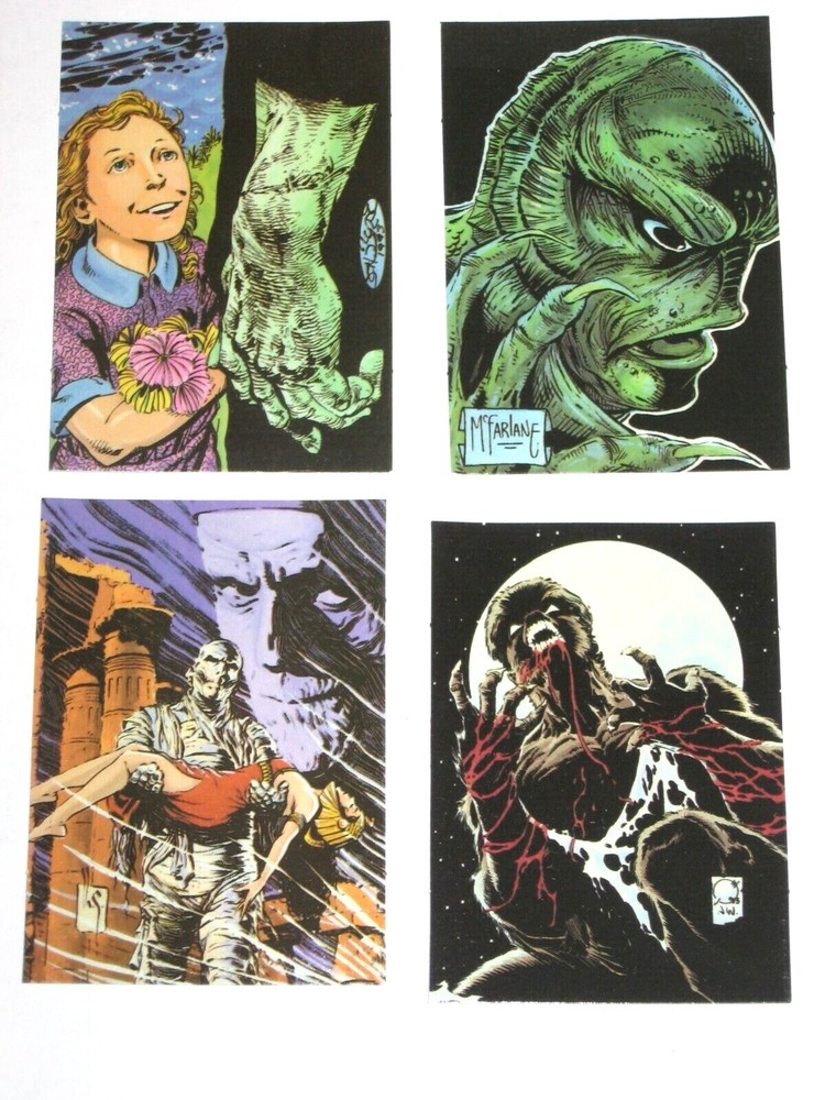 1994 Universal Monsters Illustrated INSERT HORRORGLOW 4 Card SET TODD MCFARLANE