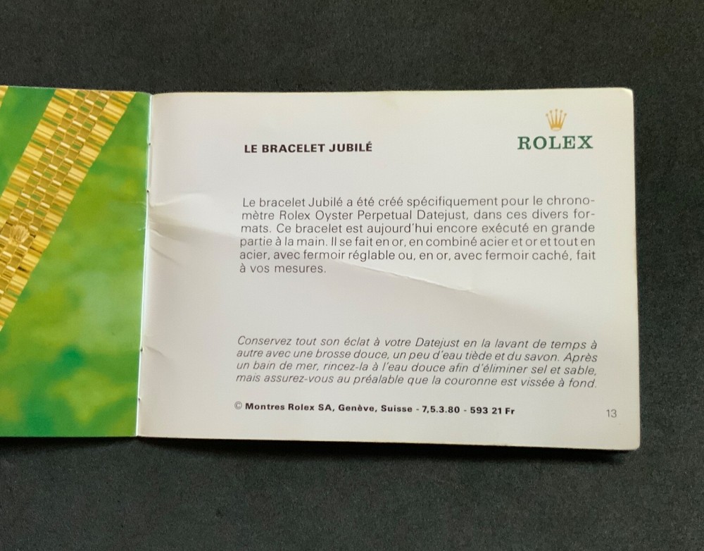 Authentic ROLEX DATEJUST BOOKLET / 1980 French Version