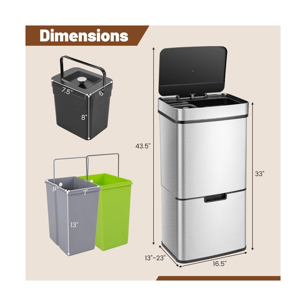 Goplus 19 Gal Motion Sensor Trash Can, 72 L Volume in 4 Containers, Touchless...