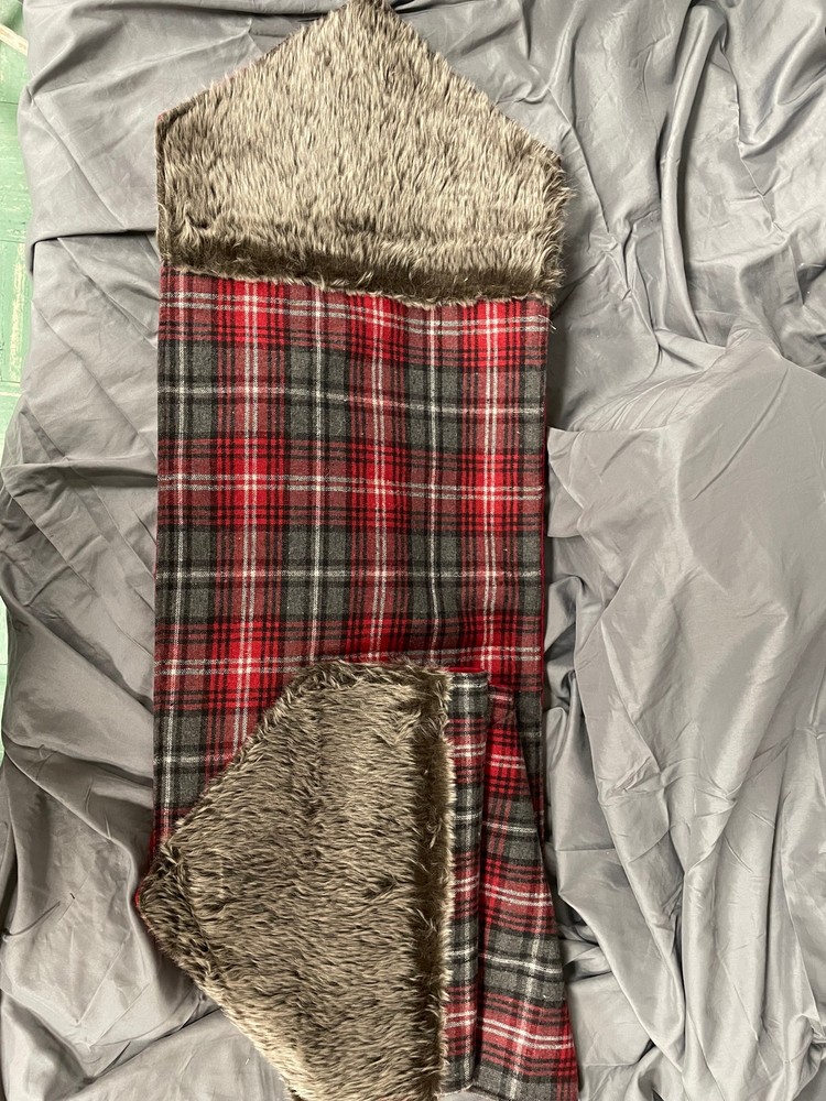 Red/Grey Plaid Table Runner with Fur