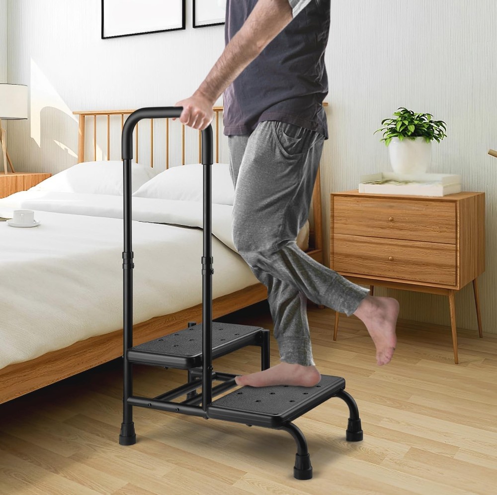 Step Stool with Handle, Non Slip Platform and Adjustable Handrail, Two Step S...