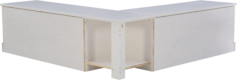 Harris White Solid Pine Backless Nook with Hidden Storage Solution