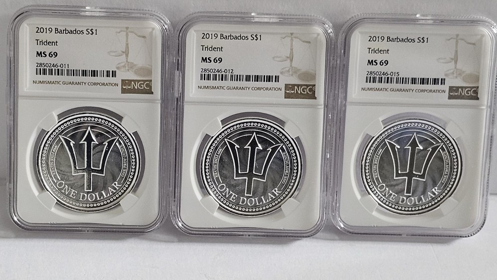 2019 Barbados 1 oz Silver Trident NGC MS69