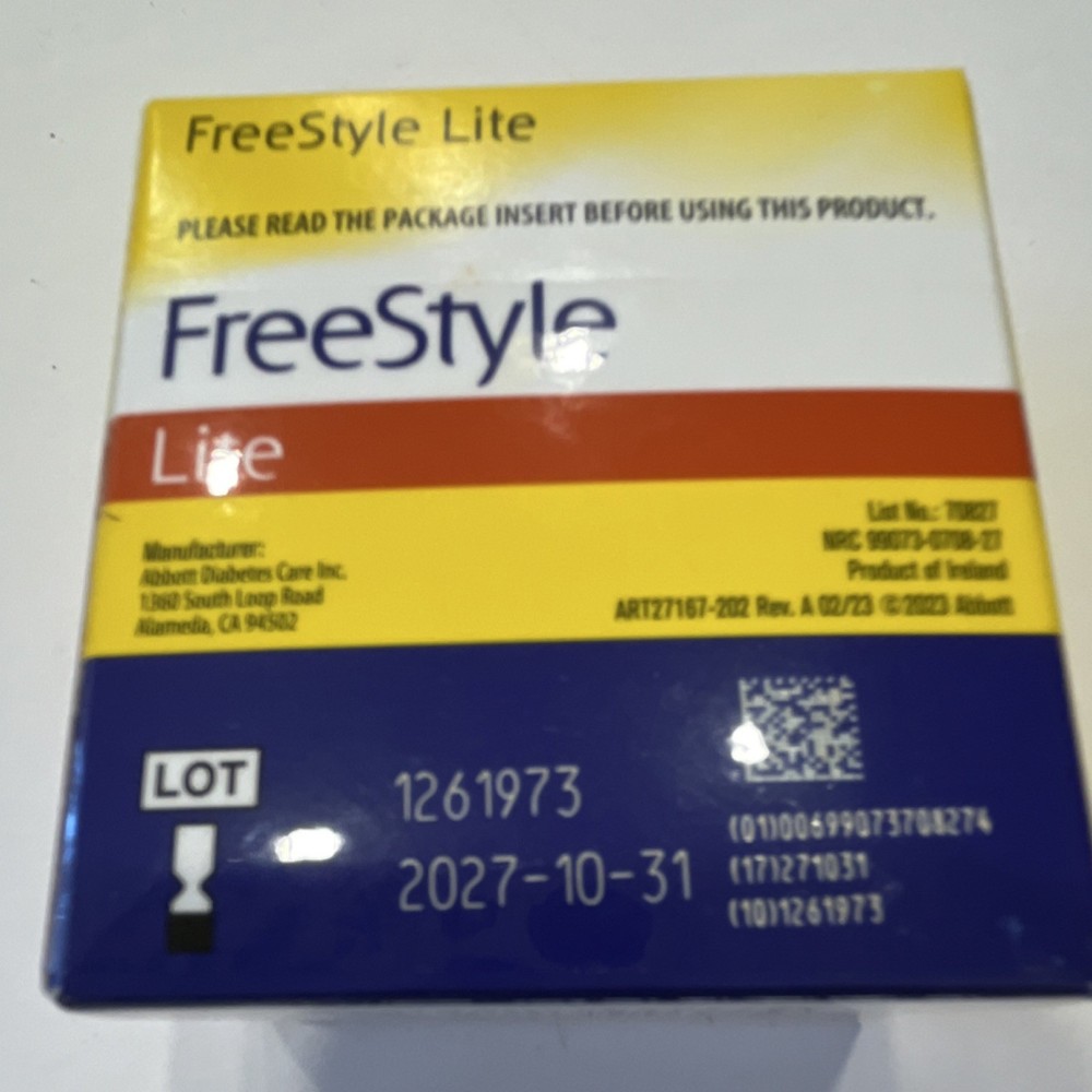 Abbott FreeStyle Lite Glucose Blood Test Strips 100ct Exp 2027 No Coding