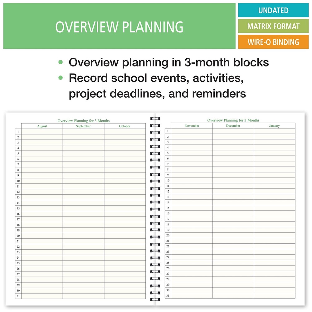 SO-8 Undated Student Organizer Planner for Middle School Homework Tracker