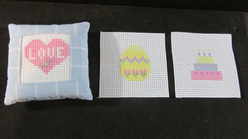 Stuffed Cross Stitch Needlepoint  Small Pillow 5 1/2 inch square, inserts - Love
