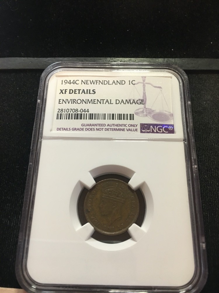 1944c NGC Graded Newfoundland  Small Cent 1¢**EF Details; Environmental Damage**