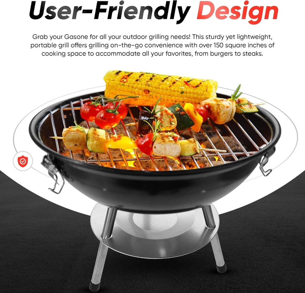Small Charcoal Grill for Backyard - Locking Lid, Portable
