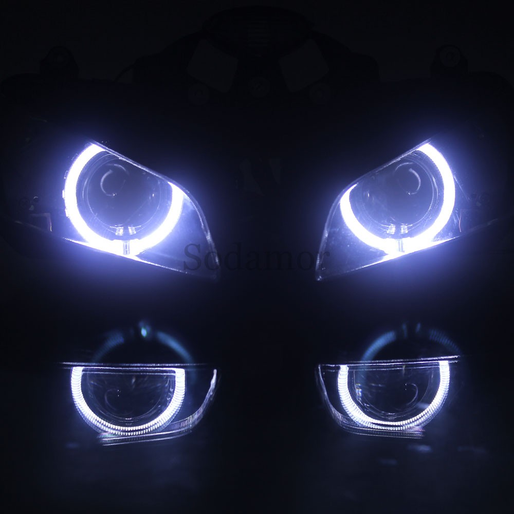 Fully Assembled Headlight Halo Eyes Red Devil Light For Honda CBR600RR 2003-2006