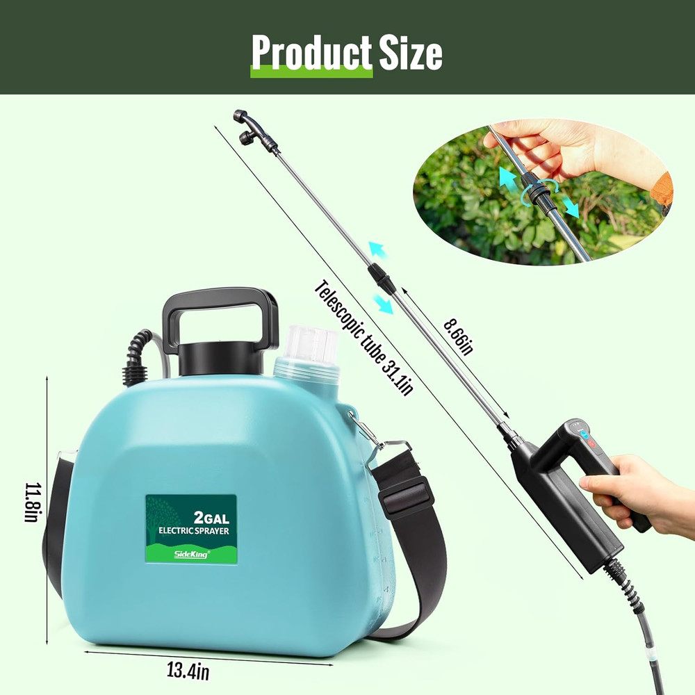 Battery Powered Sprayer 2 Gallon, Electric Weed Sprayer with 3 Adjustable Spray