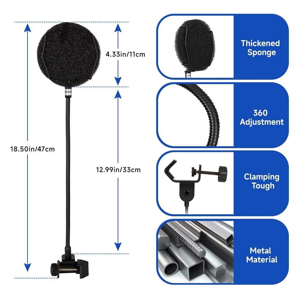 Pop Filter for Microphone - Sponge Layered Pop Wind Screen with Enhanced Flex...