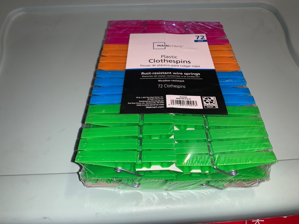 Mainstays Plastic Clothespins 72 ct Weather Resistant Rust-Resistant Wire Spring