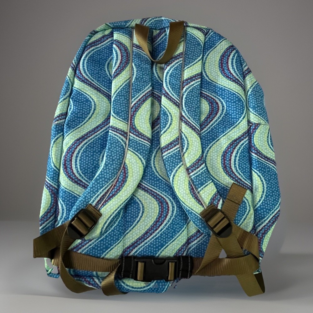 LL Bean Deluxe Blue Backpack Reflective Strip Waves Design Many Pockets