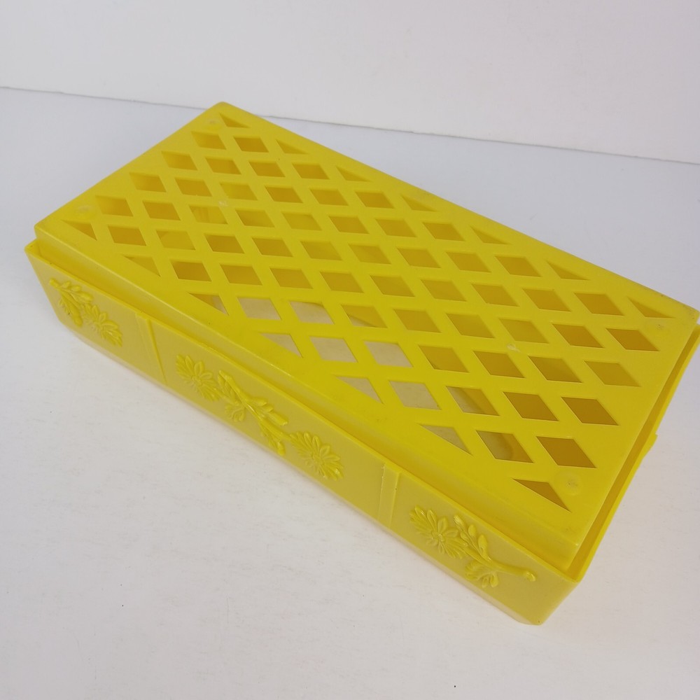 Vintage 1970s Tissue Box Holder Yellow Flowers Rectangular Removeable Lid