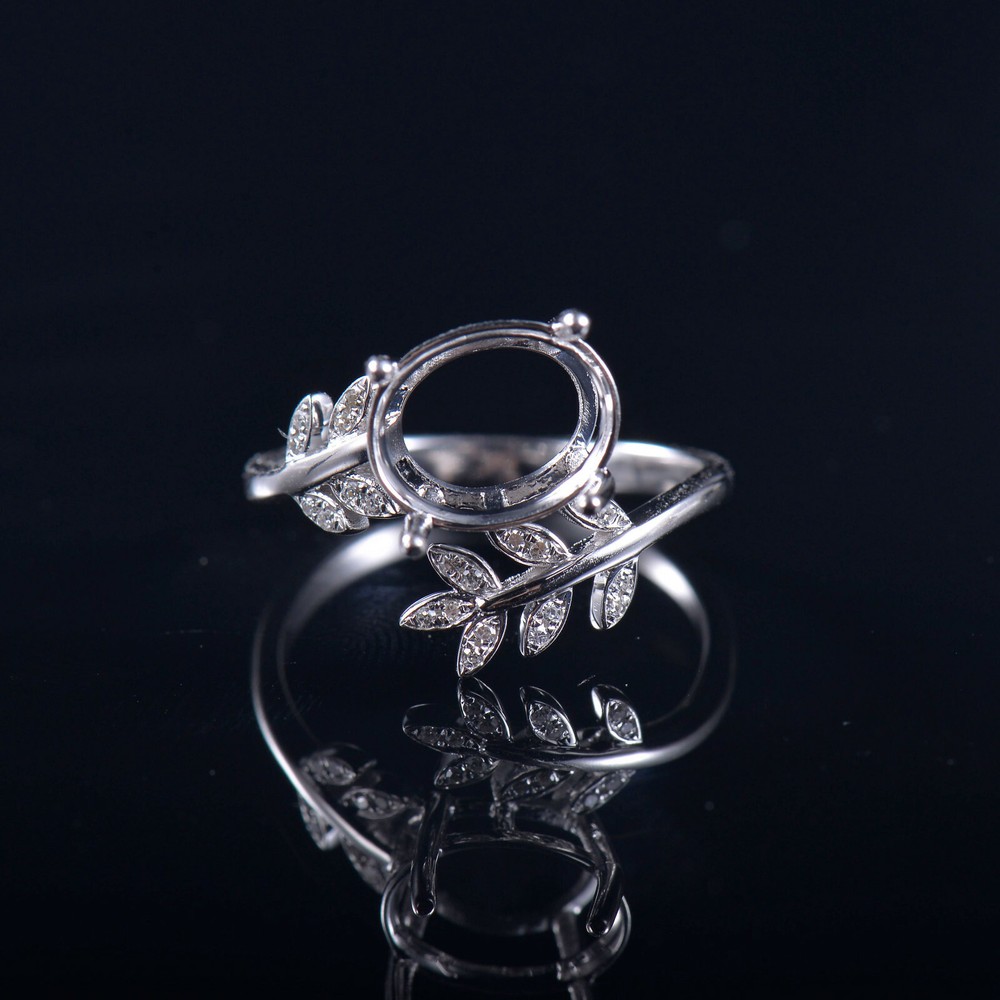 Oval Cut Solid 14K Gold Natural diamond Semi Mount Ring Setting