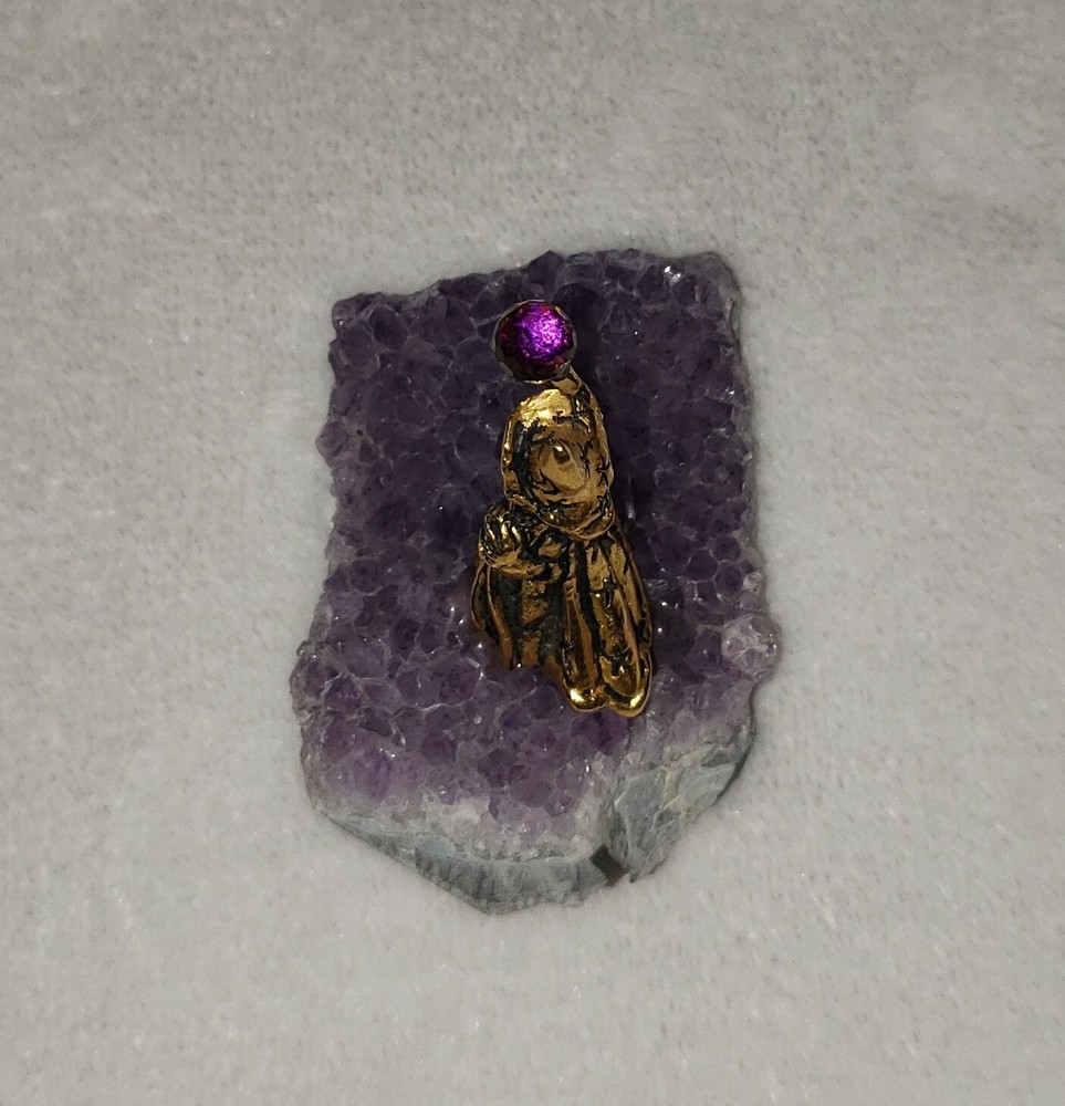 Gold Tone Wizard on Amethyst Crystal Base