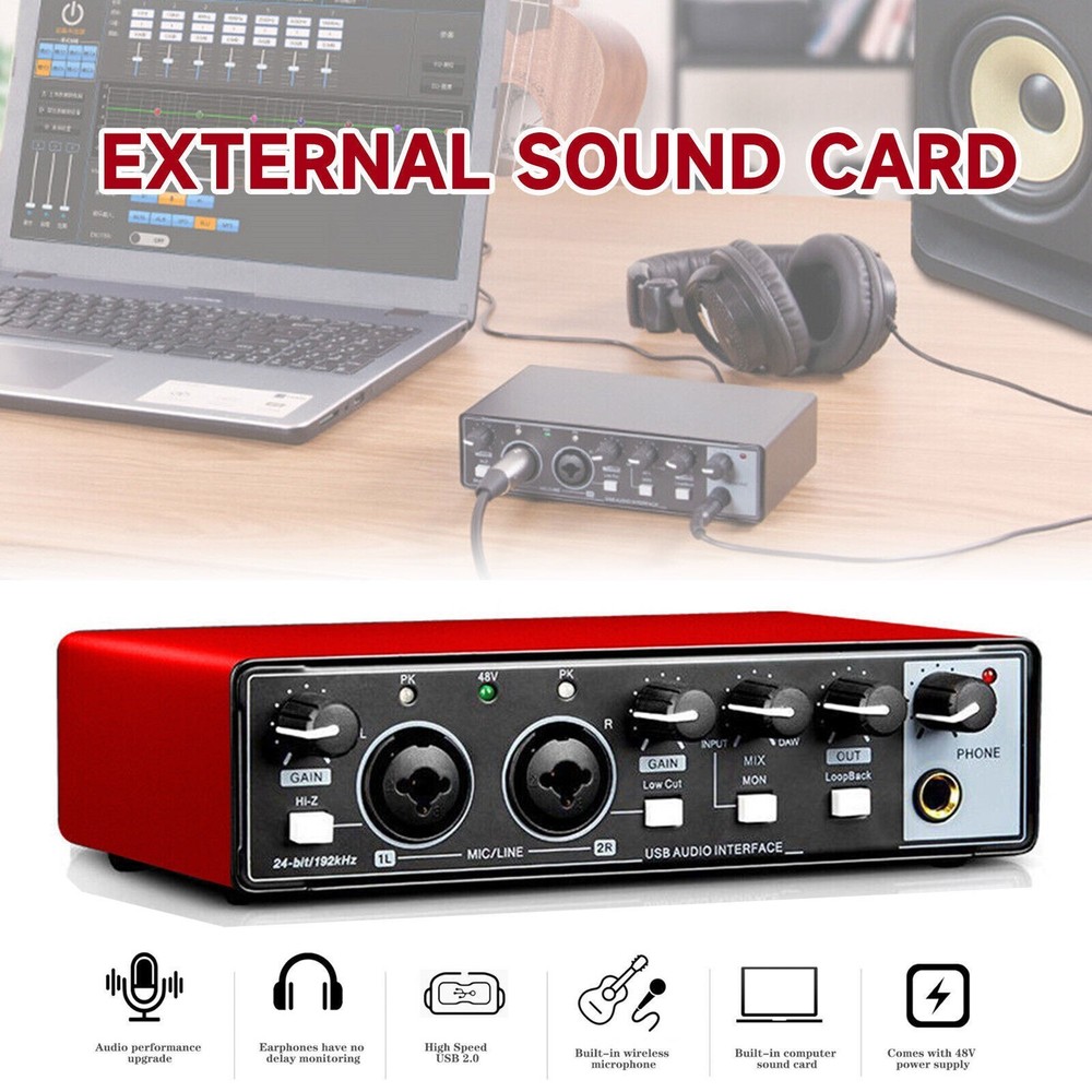 For Studio Recording USB Live External Sound Card Audio Interface Live Streaming