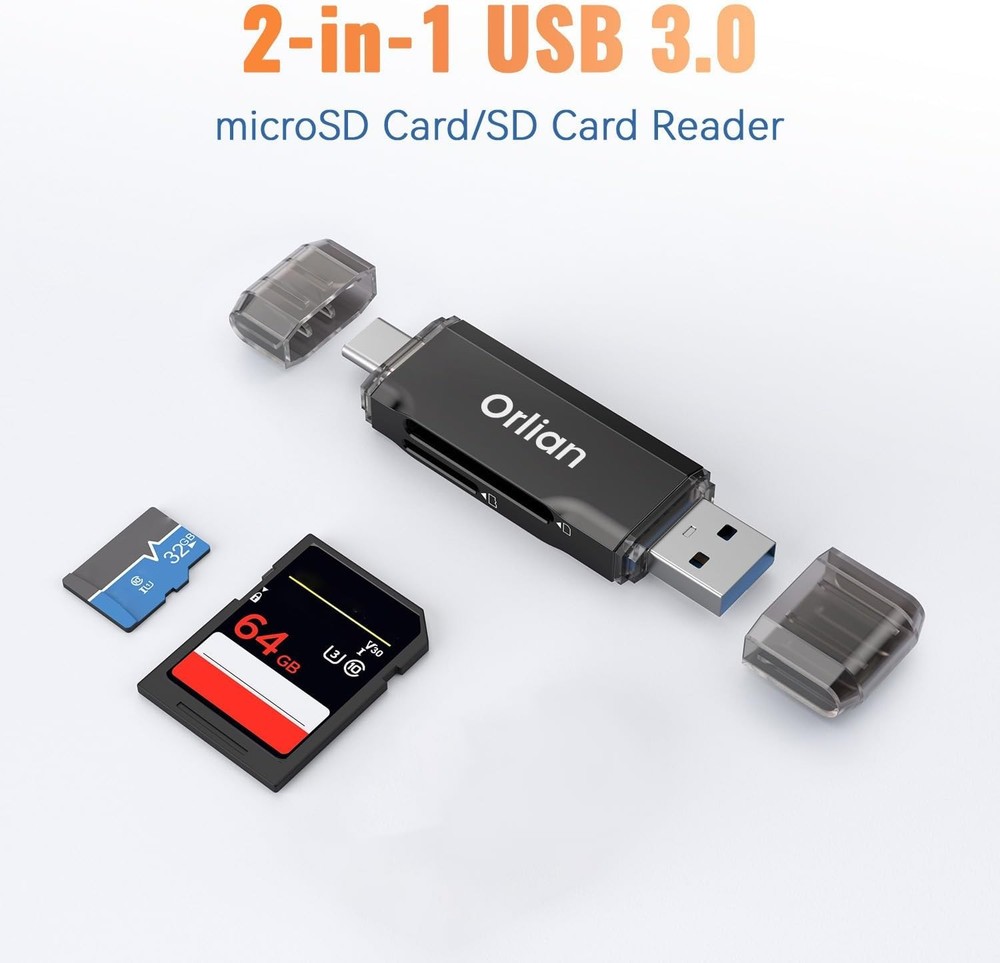 SD Card Reader USB 3.0 Dual A & C to Micro SD/SD Memory Black