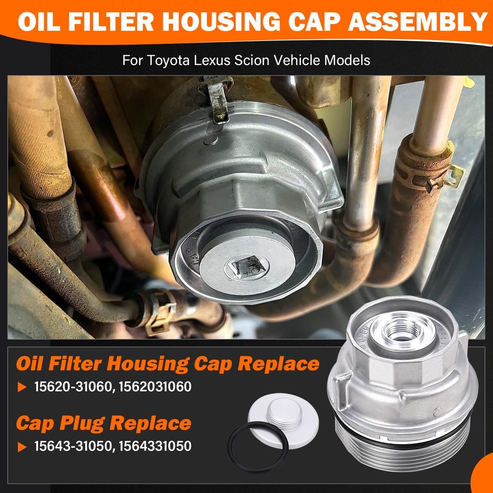 Oil Filter Housing Cap Assembly with Plug & Cap, silver