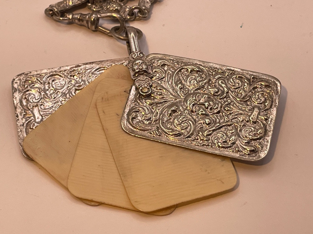Chatelaine Solid Silver Antique Victorian Continental pin cushion pencil etc