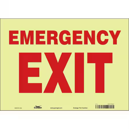 Condor 467P93 Exit Sign, Vinyl, 14" W, 10" H, Emergency Exit, White