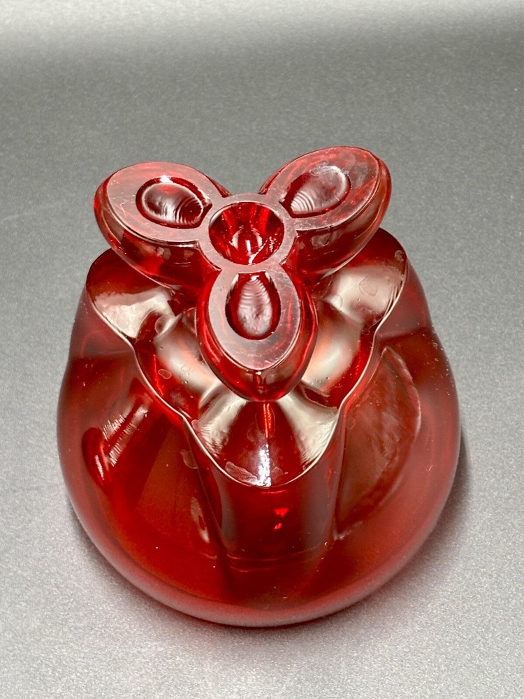Mid Century Viking Glass Ruby Red 3 Footed Lidded Candy Jar 8”