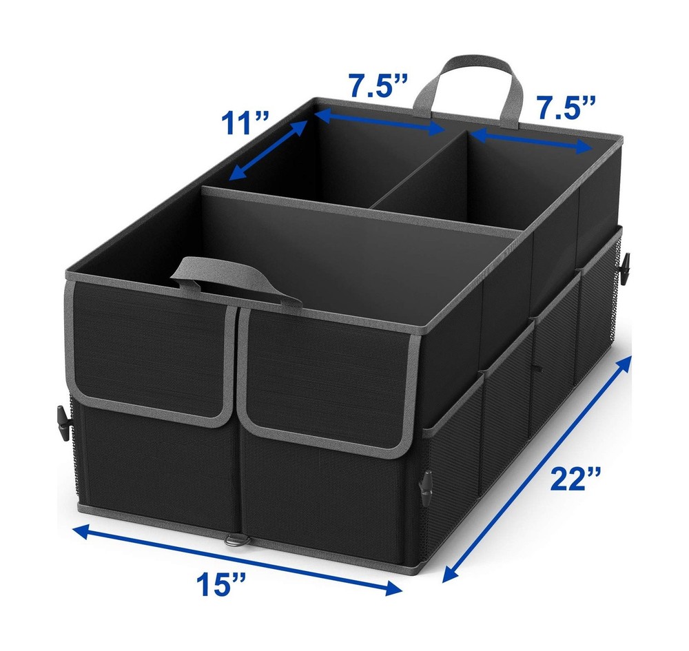 EPAuto Foldable Car Trunk Organizer, 3-Compartment with Removable Divider, Bl...